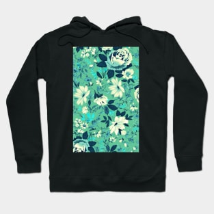 Vintage Beautiful Flower Blue Aqua Watercolor Abstract Pattern Turquoise Floral Hoodie